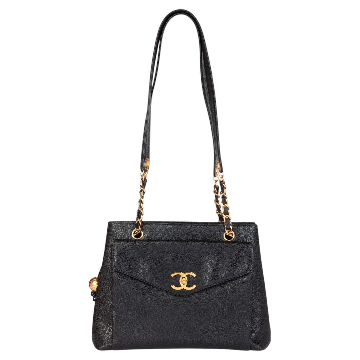 Chanel Black Caviar Leather Vintage Large XL Classic Shoulder Tote
