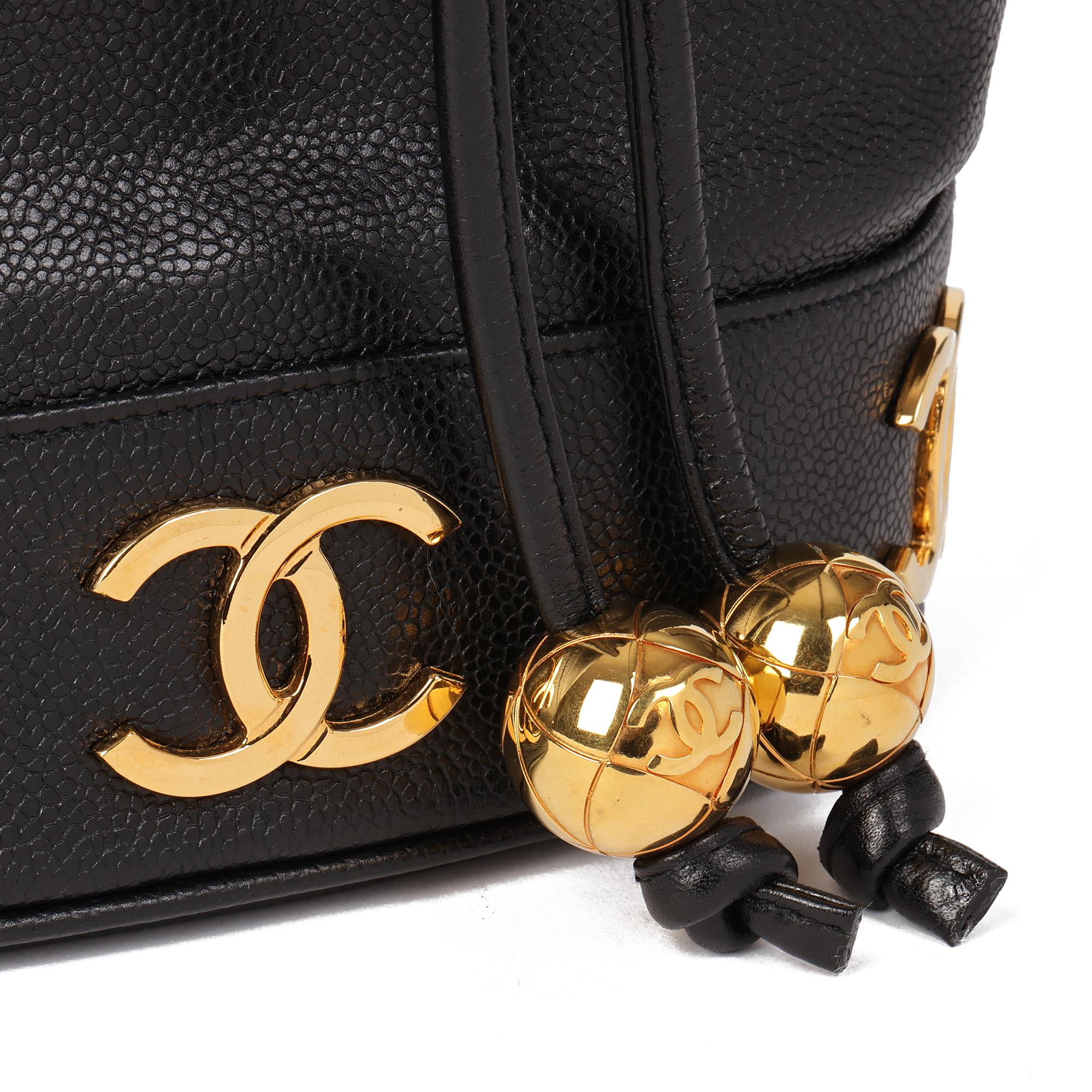 CHANEL Black Caviar Leather Vintage Logo Trim Bucket Bag with Pouch 2
