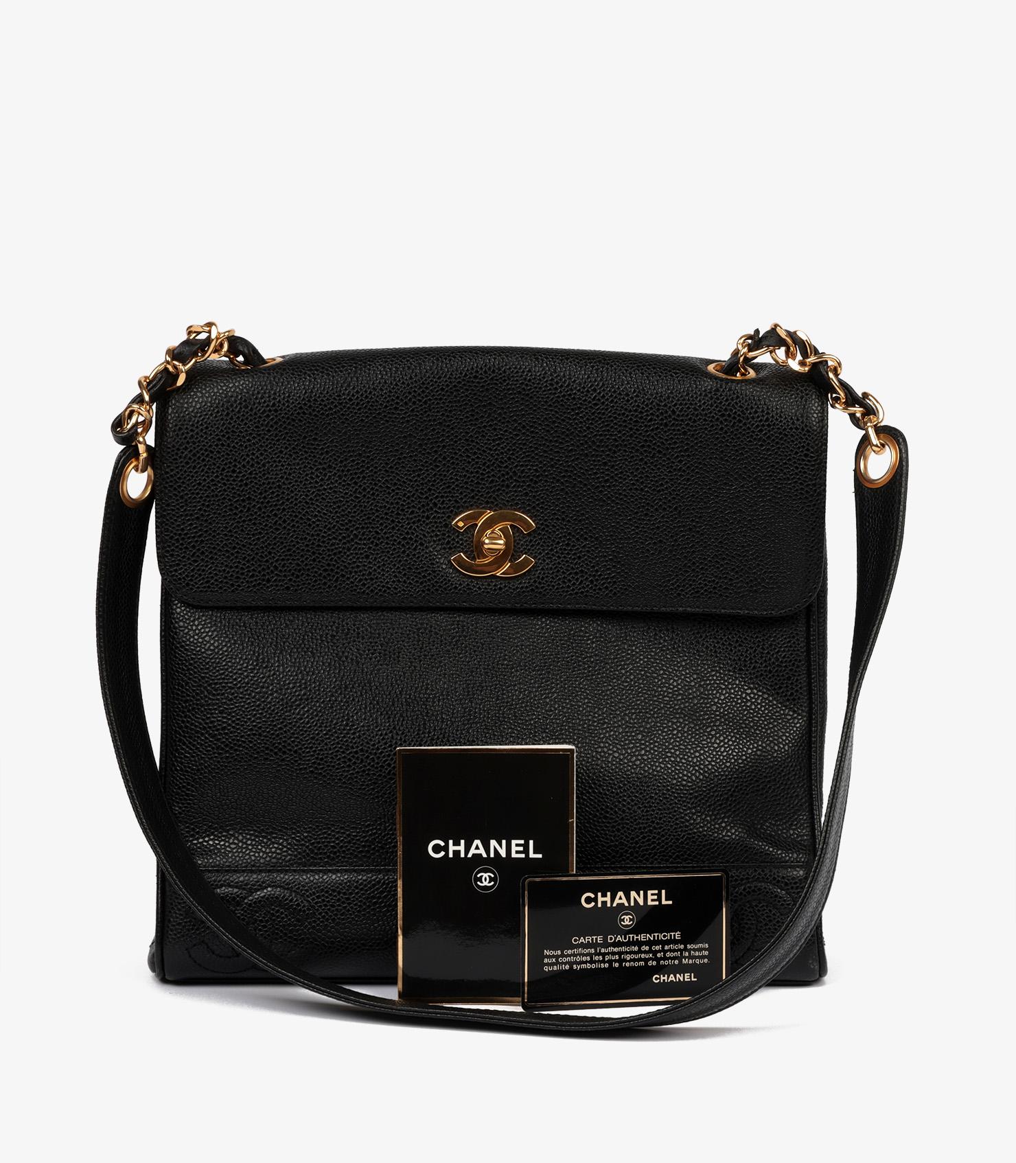 Chanel Black Caviar Leather Vintage Logo Trim Jumbo Classic Shoulder Bag 7