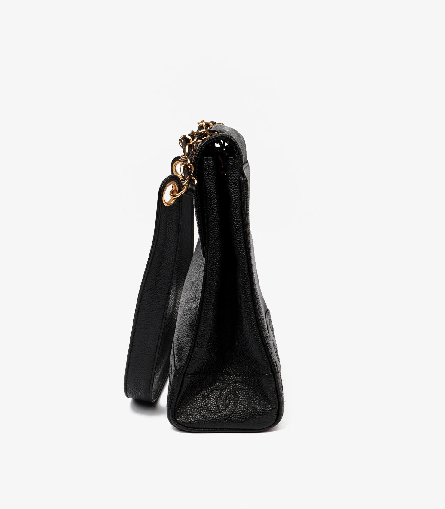 Chanel Black Caviar Leather Vintage Logo Trim Jumbo Classic Shoulder Bag 1