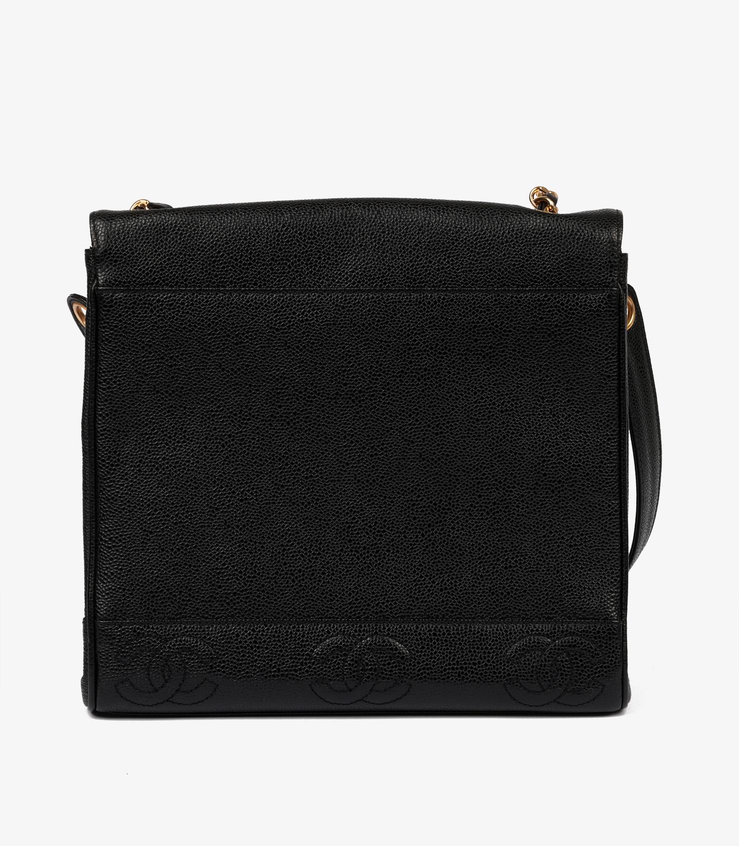 Chanel Black Caviar Leather Vintage Logo Trim Jumbo Classic Shoulder Bag 2