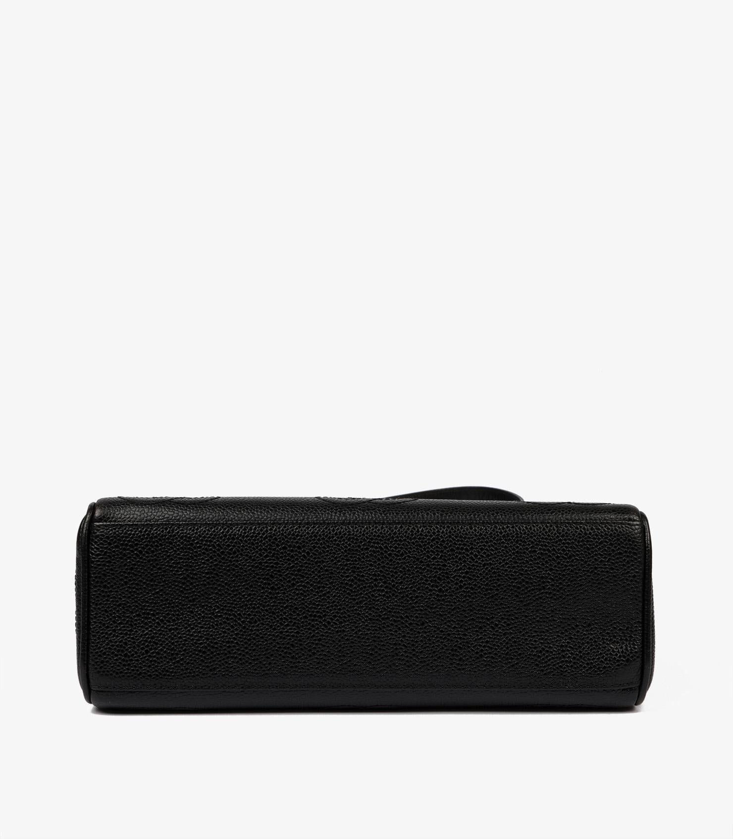 Chanel Black Caviar Leather Vintage Logo Trim Jumbo Classic Shoulder Bag 3