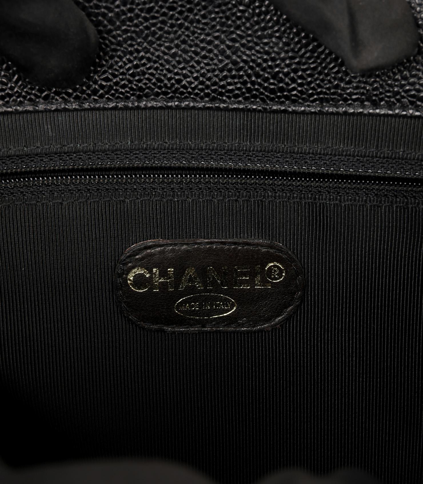 Chanel Black Caviar Leather Vintage Logo Trim Jumbo Classic Shoulder Bag 4