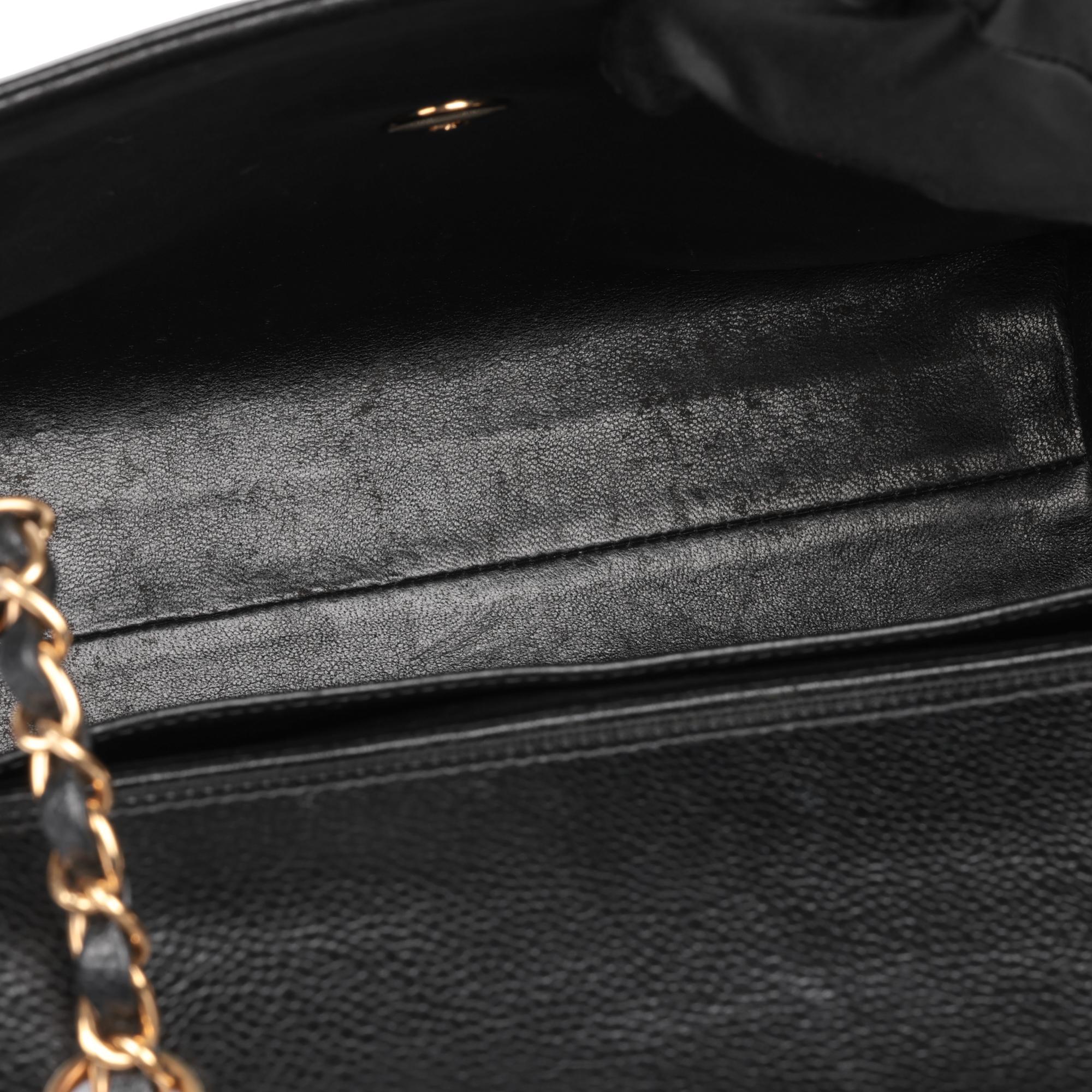 CHANEL Black Caviar Leather Vintage Medium Classic Single Flap Bag For Sale 7