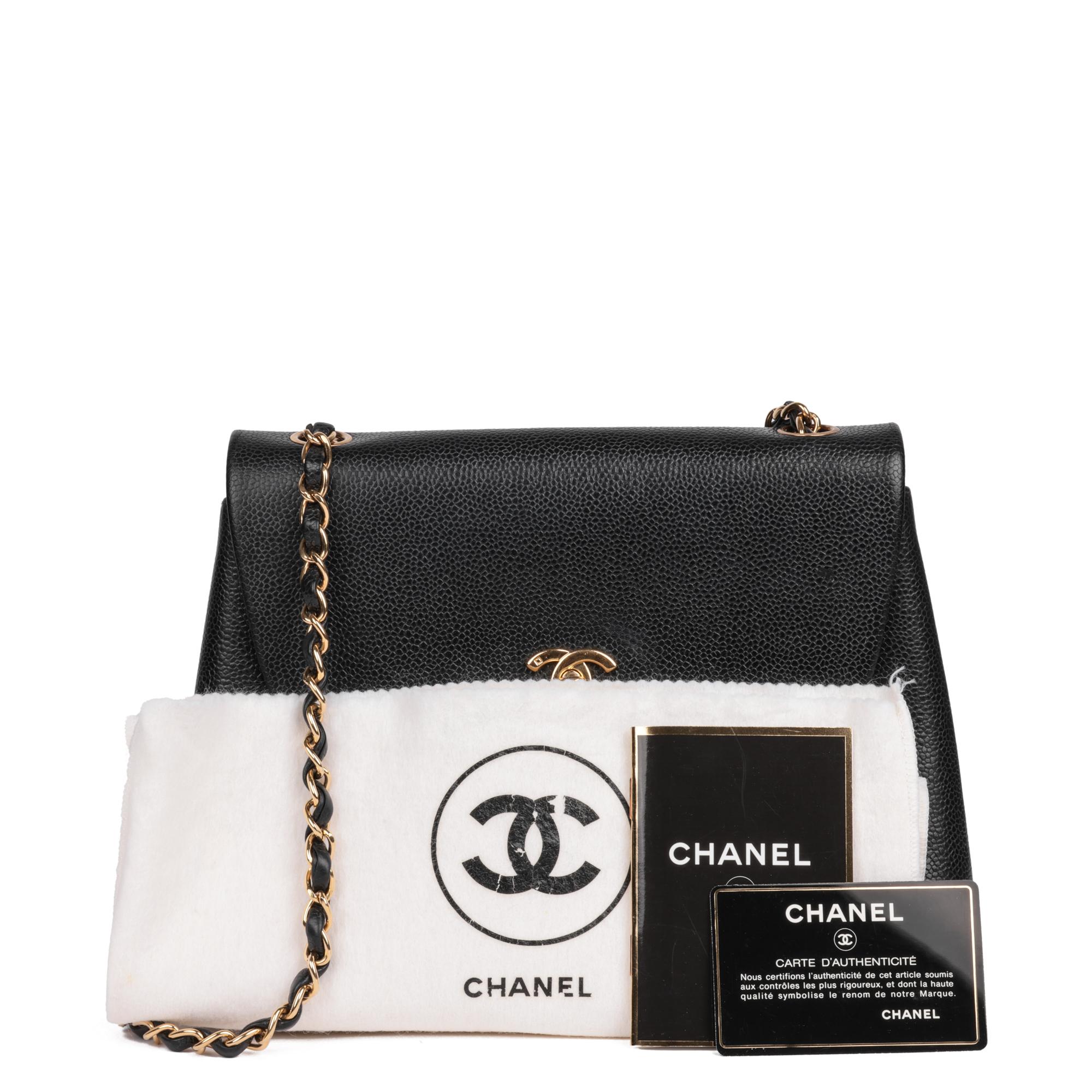 CHANEL Black Caviar Leather Vintage Medium Classic Single Flap Bag For Sale 8