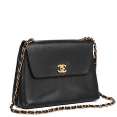 CHANEL Black Caviar Leather Vintage Medium Classic Single Flap Bag