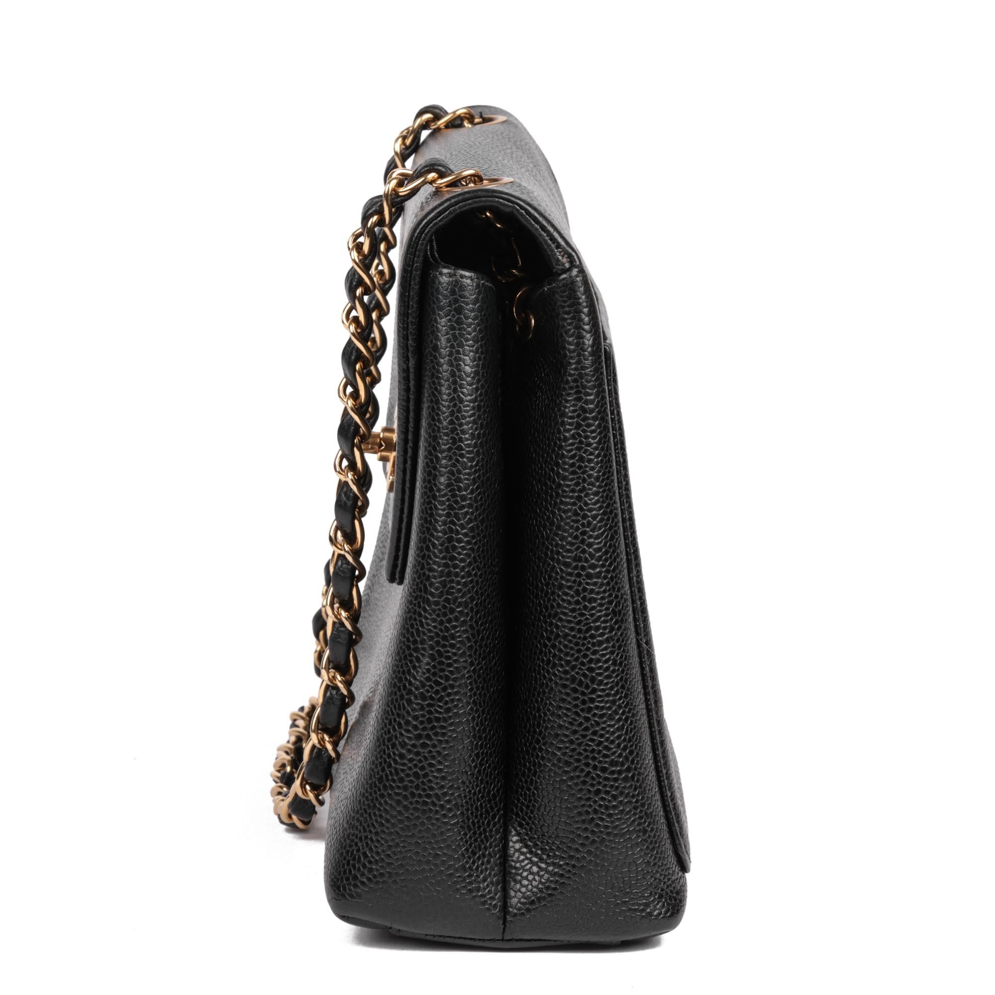 Women's CHANEL Black Caviar Leather Vintage Medium Classic Single Flap Bag For Sale