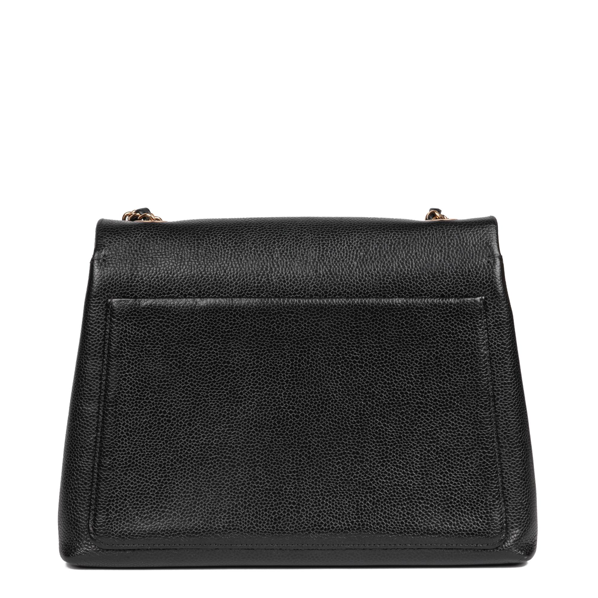 CHANEL Black Caviar Leather Vintage Medium Classic Single Flap Bag For Sale 1
