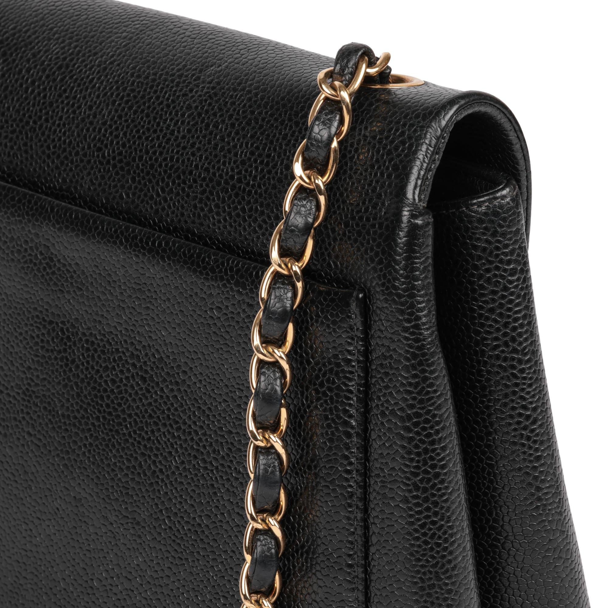 CHANEL Black Caviar Leather Vintage Medium Classic Single Flap Bag For Sale 4