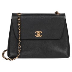CHANEL Black Caviar Leather Used Medium Classic Single Flap Bag