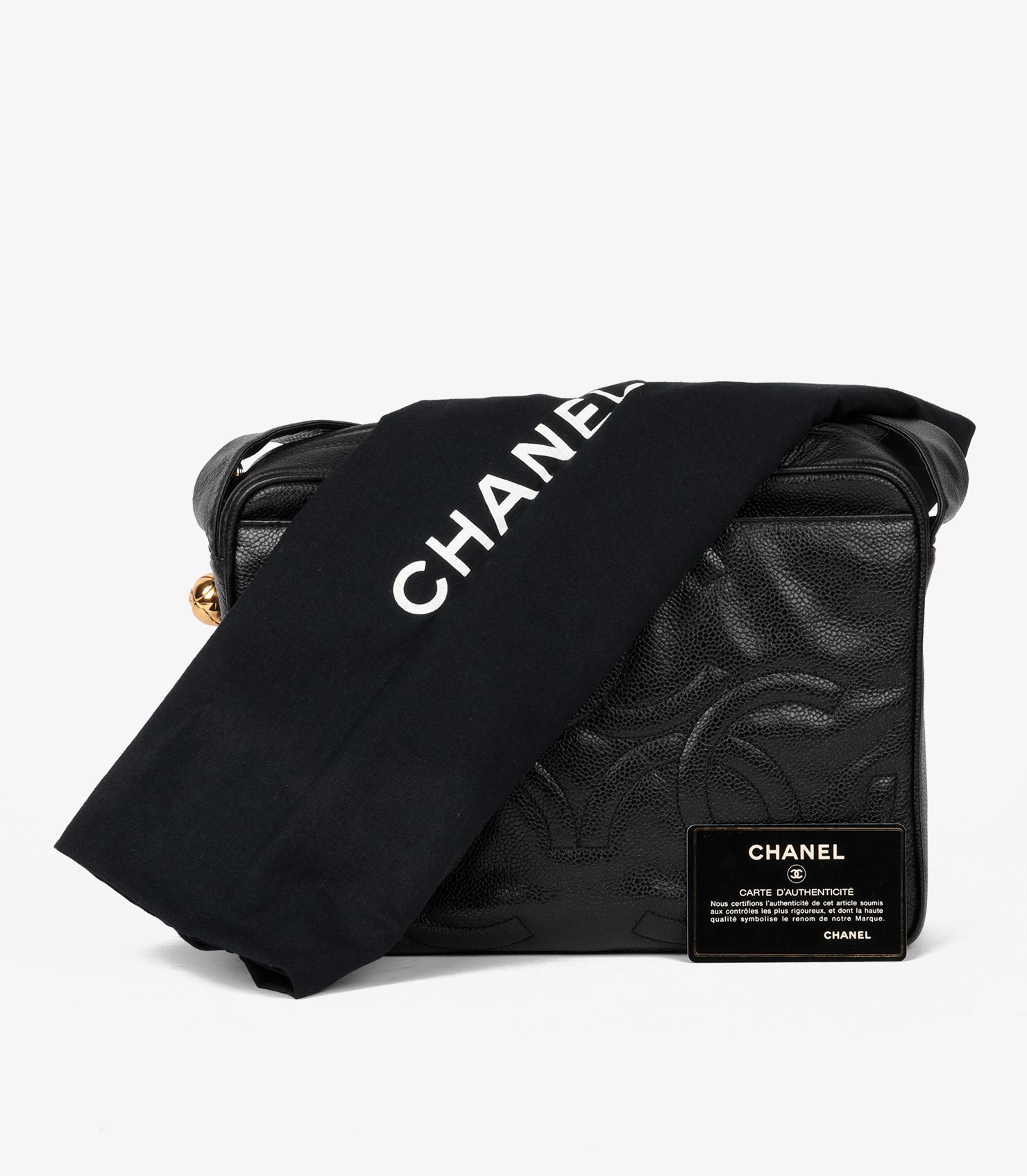 Chanel Black Caviar Leather Vintage Medium Timeless Triple Logo Camera Bag For Sale 7
