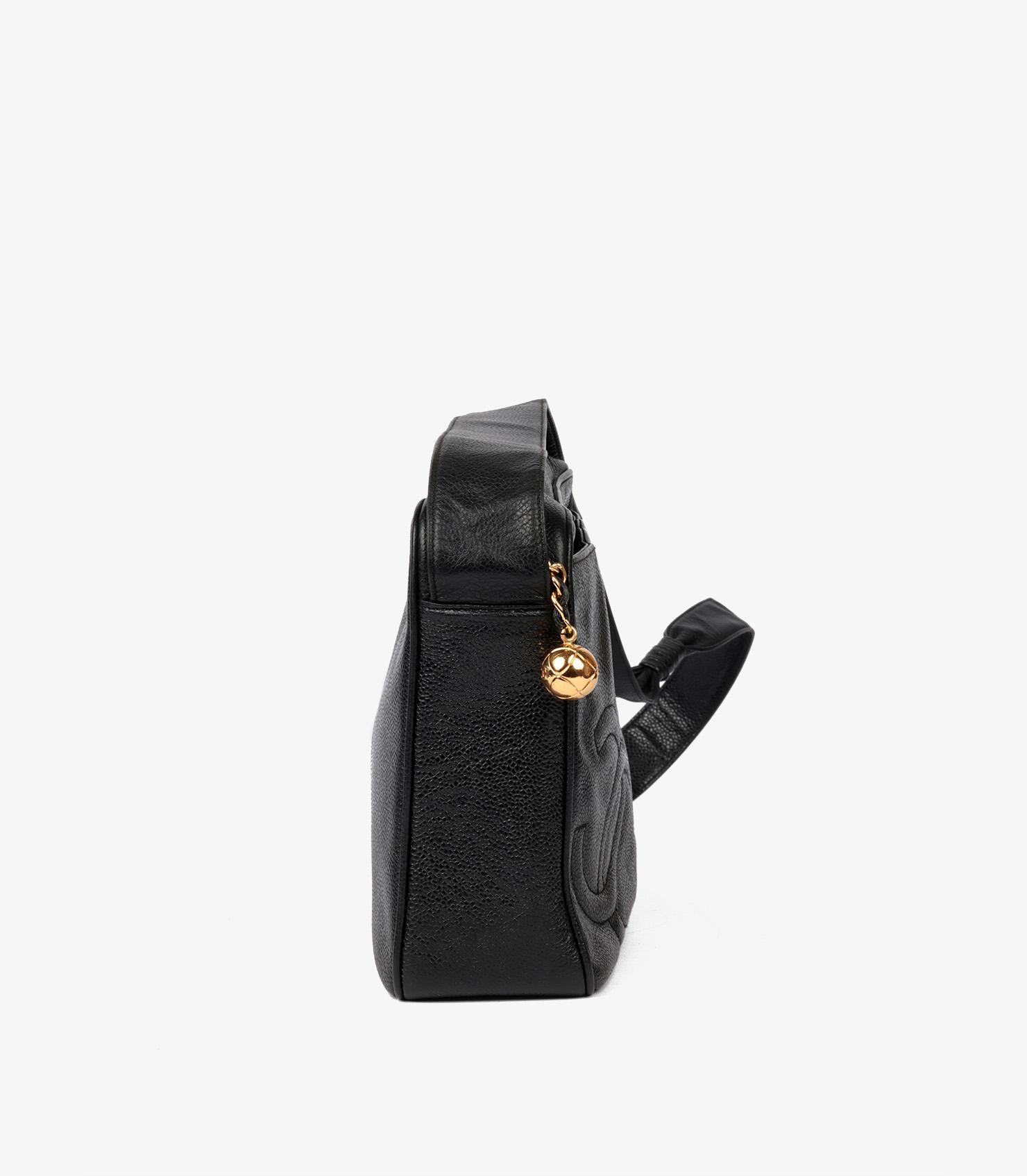 Women's or Men's Chanel Black Caviar Leather Vintage Medium Timeless Triple Logo Camera Bag