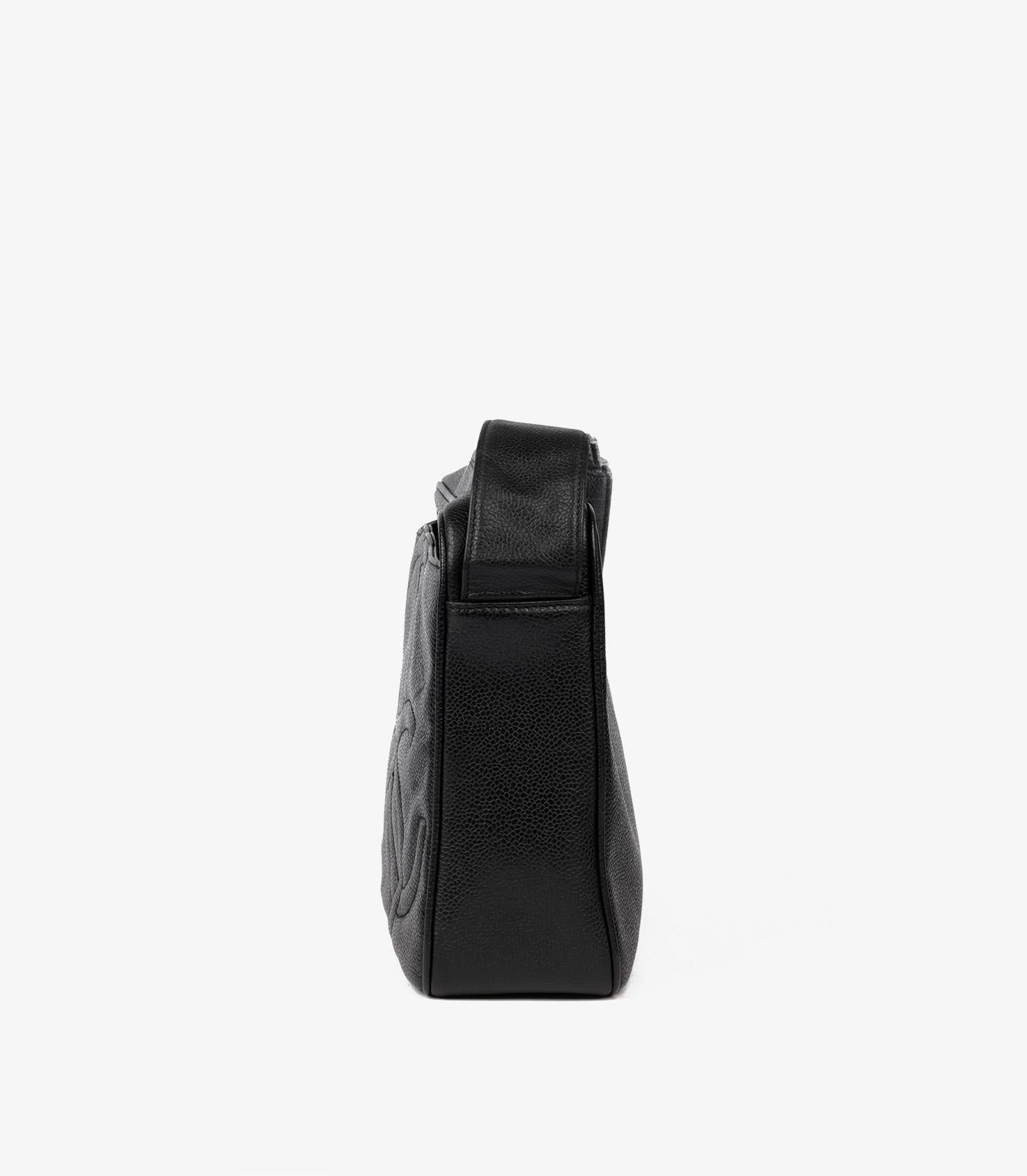 Chanel Black Caviar Leather Vintage Medium Timeless Triple Logo Camera Bag 1