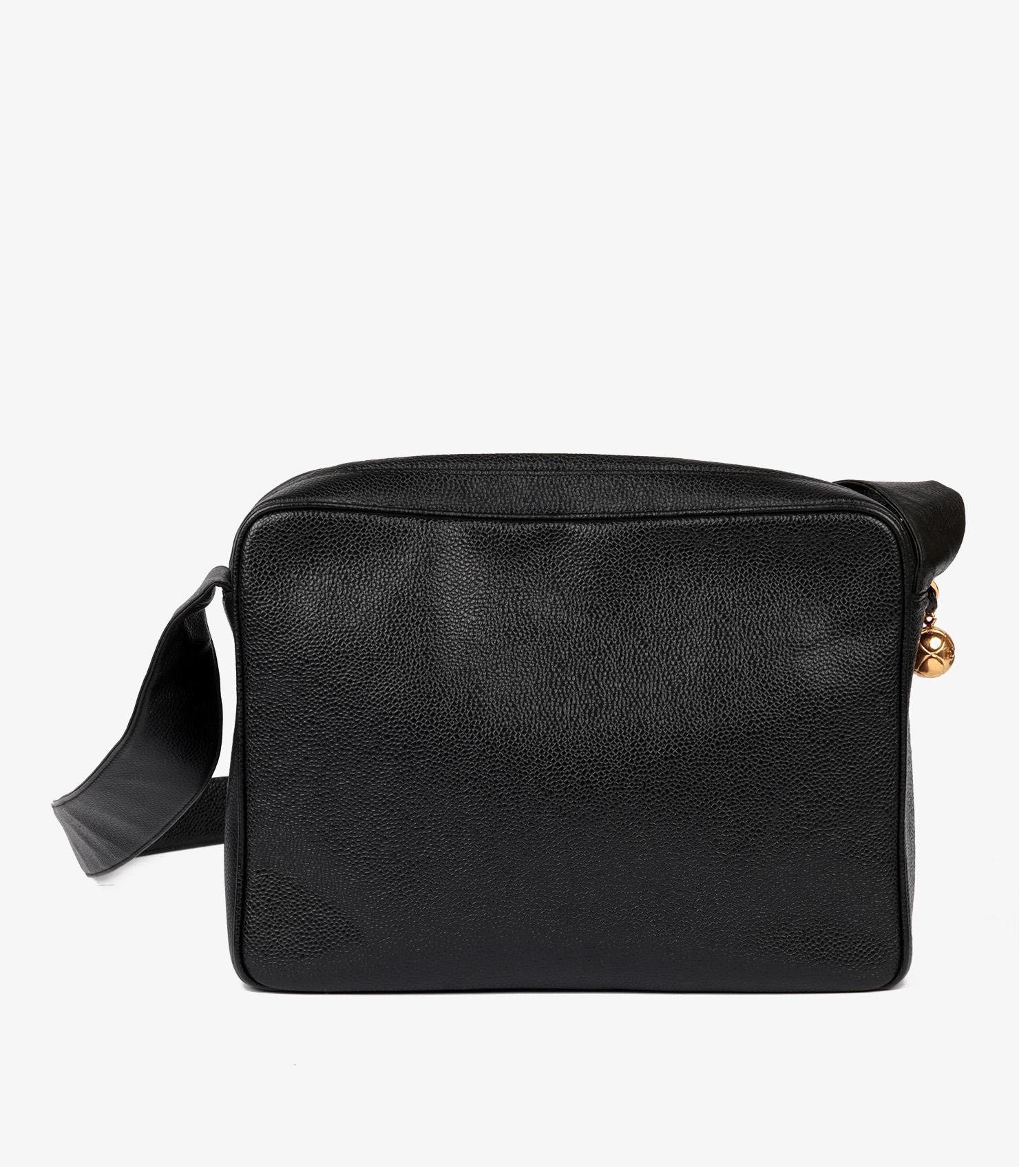 Chanel Black Caviar Leather Vintage Medium Timeless Triple Logo Camera Bag 2