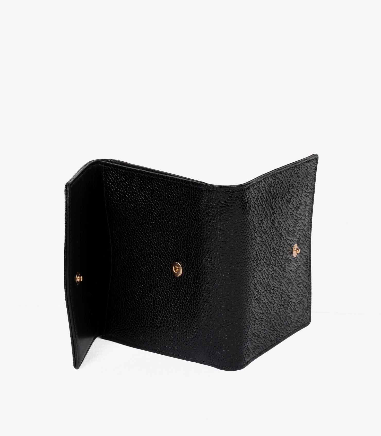 Women's or Men's Chanel Black Caviar Leather Vintage Timeless Compact Wallet For Sale