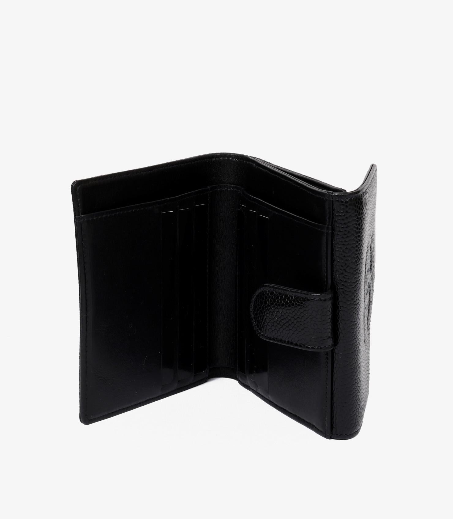 Chanel Black Caviar Leather Vintage Timeless Compact Wallet For Sale 1