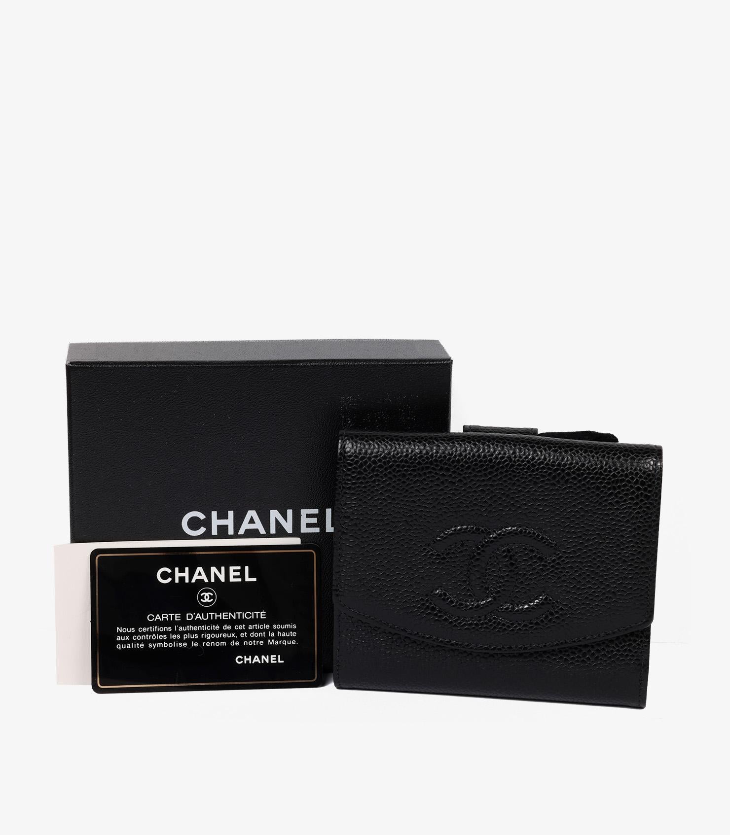 Chanel Black Caviar Leather Vintage Timeless Compact Wallet For Sale 3