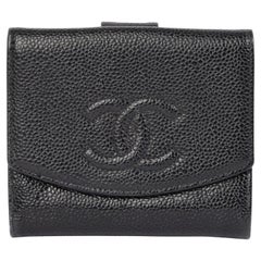 Chanel BLACK CAVIAR LEATHER VINTAGE TIMELESS COMPACT WALLET