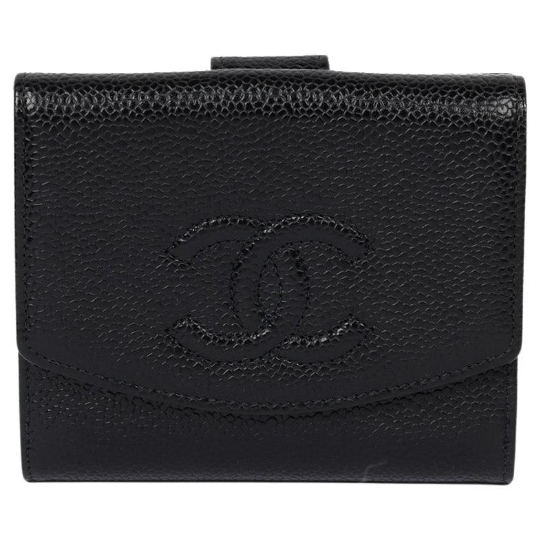 Chanel Black Caviar Leather Vintage Timeless Compact Wallet For Sale