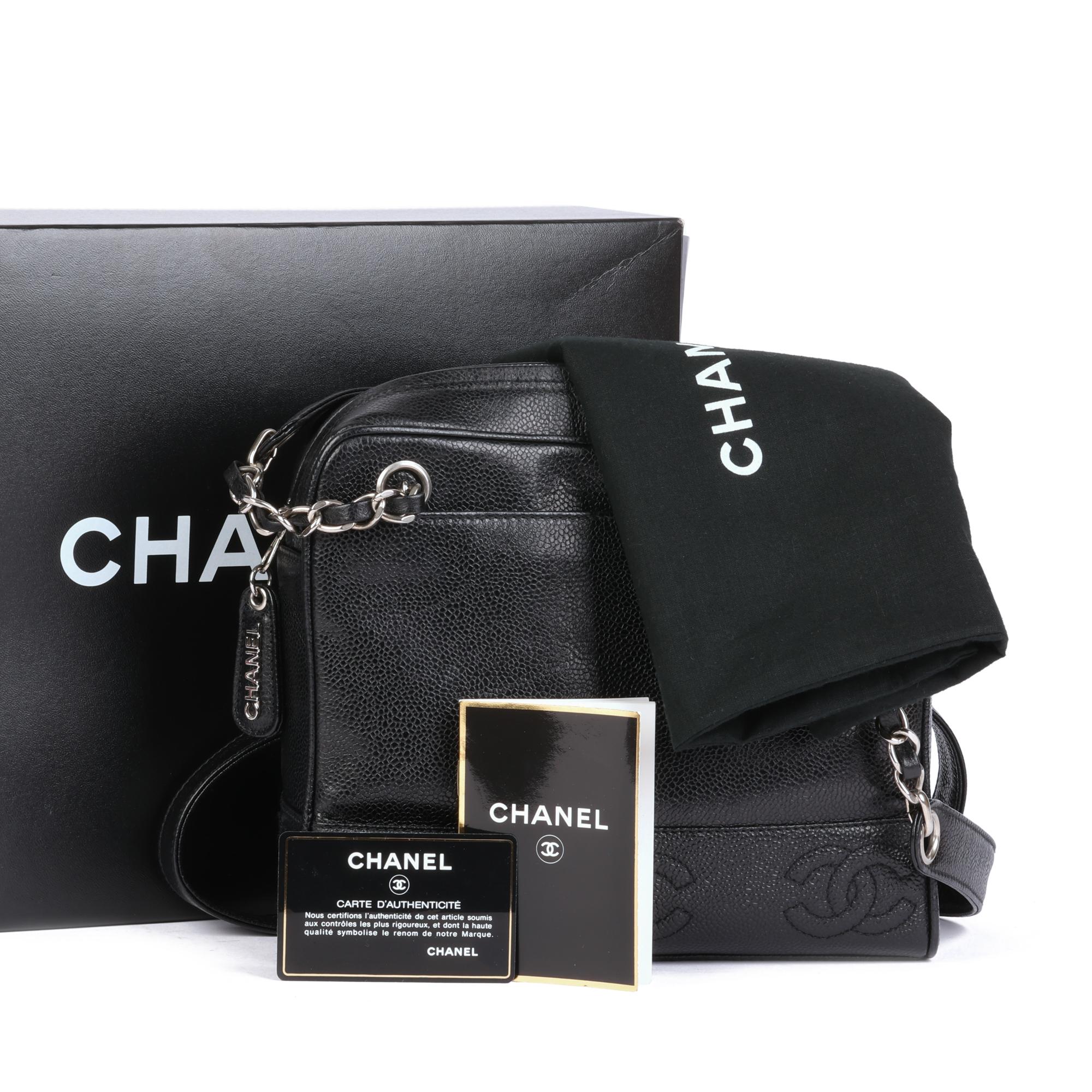 CHANEL Black Caviar Leather Vintage Timeless Logo Trim Shoulder Bag  7