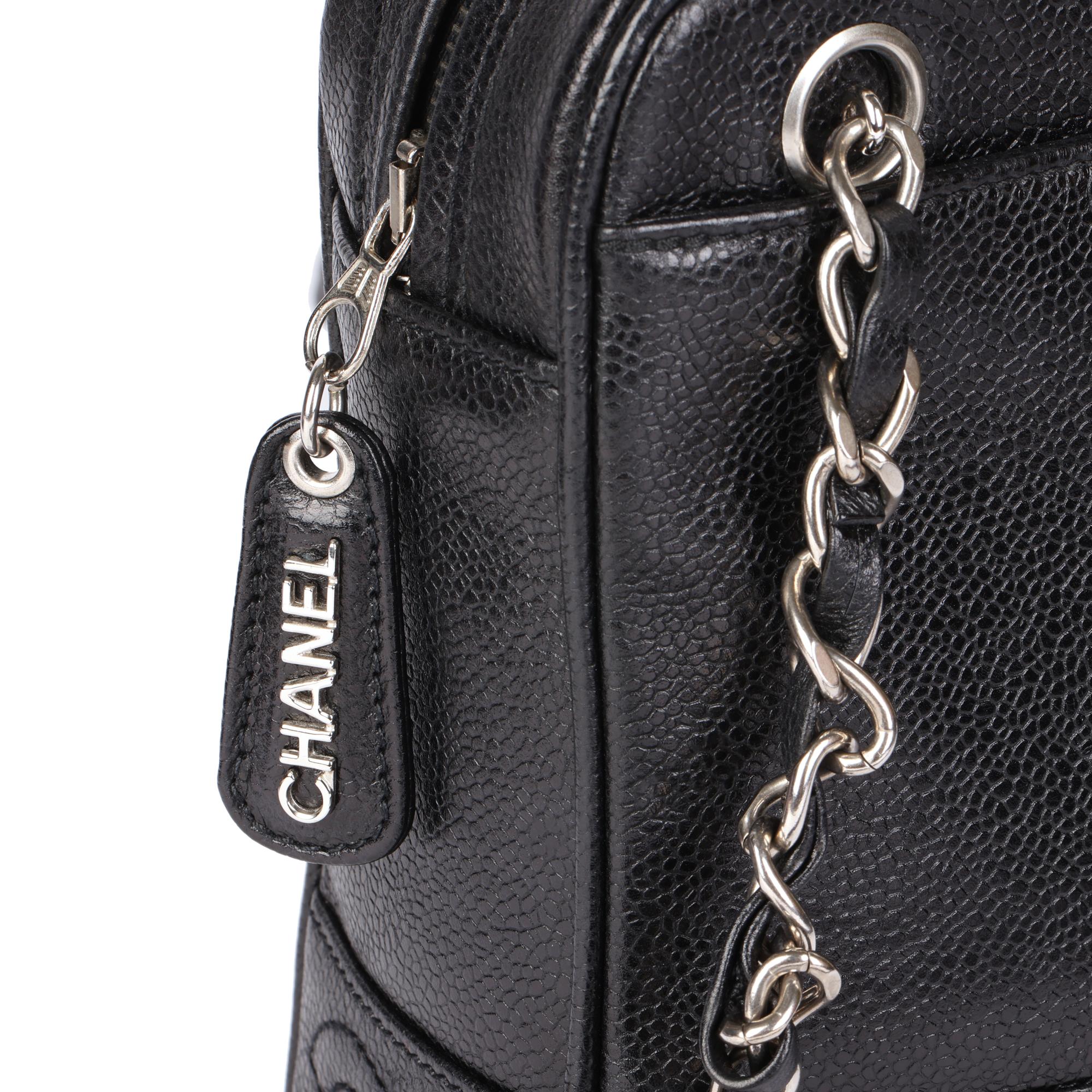 CHANEL Black Caviar Leather Vintage Timeless Logo Trim Shoulder Bag  3