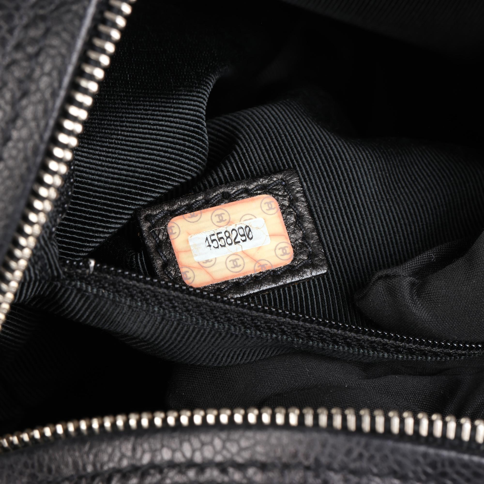 CHANEL Black Caviar Leather Vintage Timeless Logo Trim Shoulder Bag  5