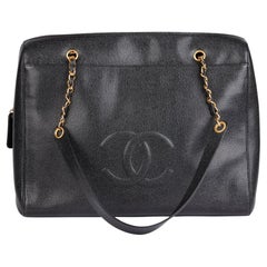 CHANEL Black Caviar Leather Vintage Timeless Shoulder Bag