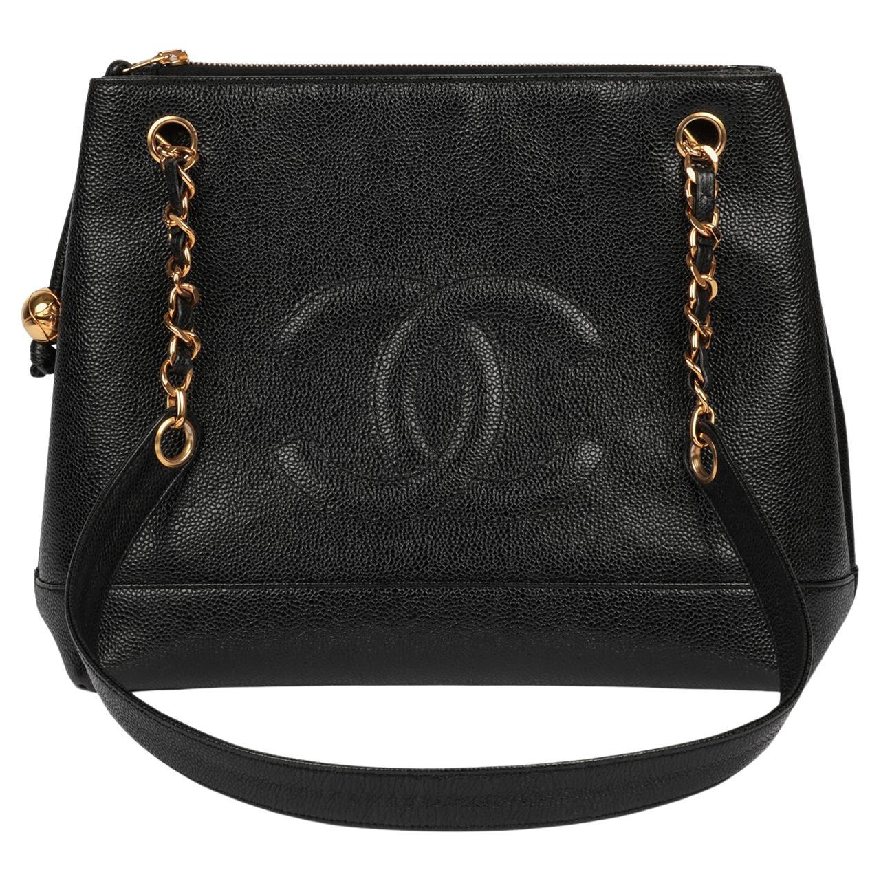Chanel Black Caviar Leather Vintage Timeless Shoulder Bag For Sale