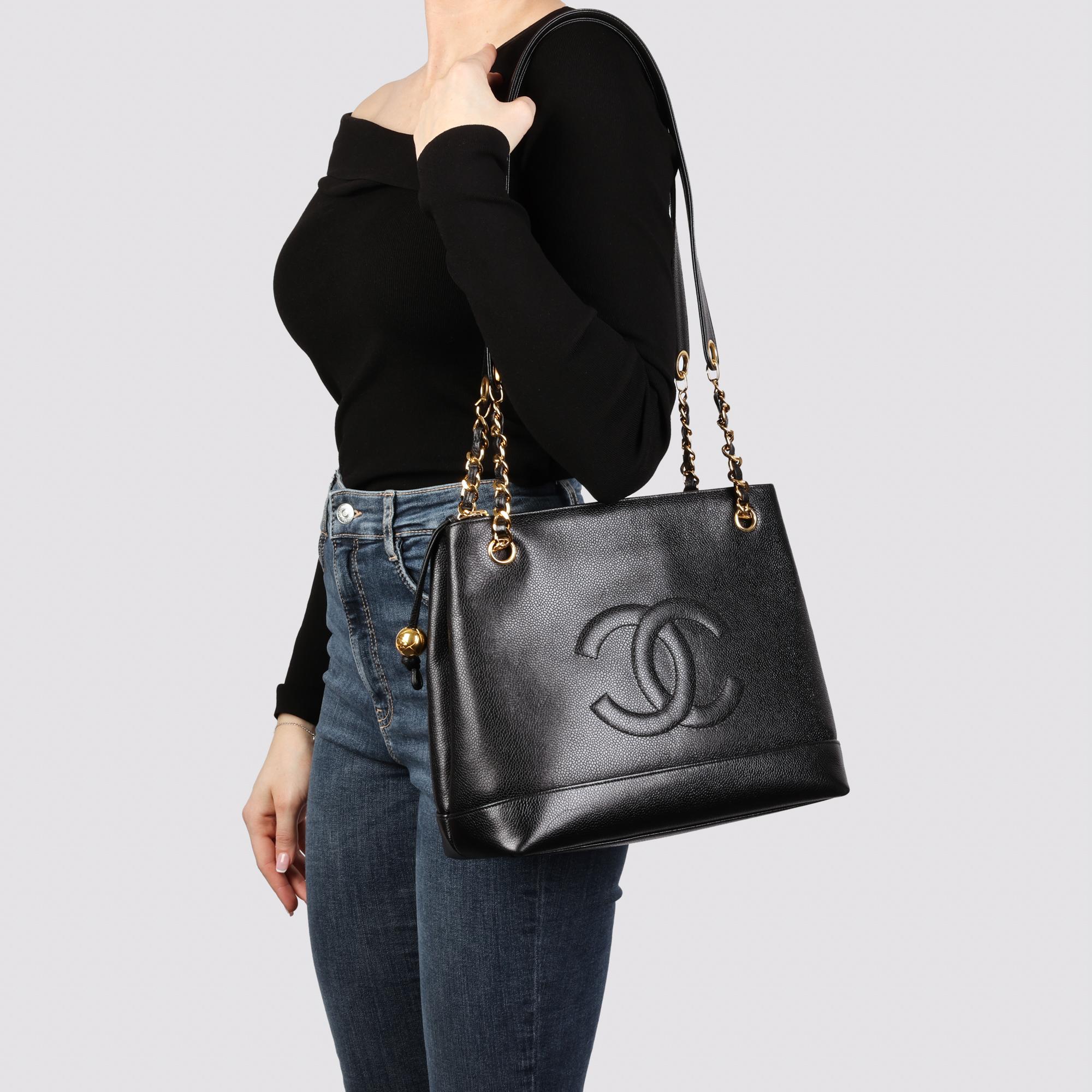 CHANEL Black Caviar Leather Vintage Timeless Shoulder Tote 7