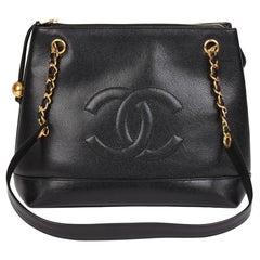 CHANEL Black Caviar Leather Vintage Timeless Shoulder Tote