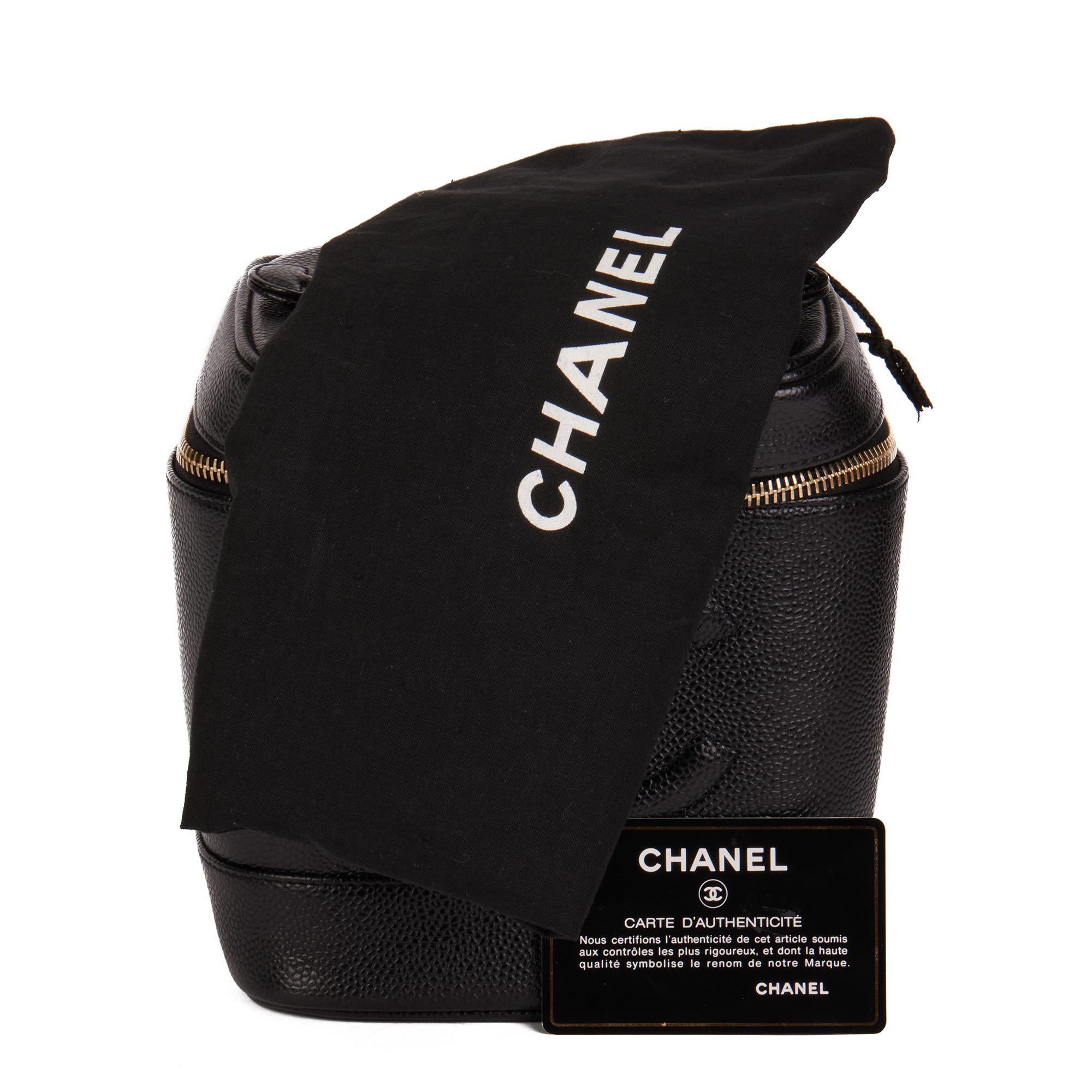 Chanel BLACK CAVIAR LEATHER VINTAGE TIMELESS VANITY CASE 7