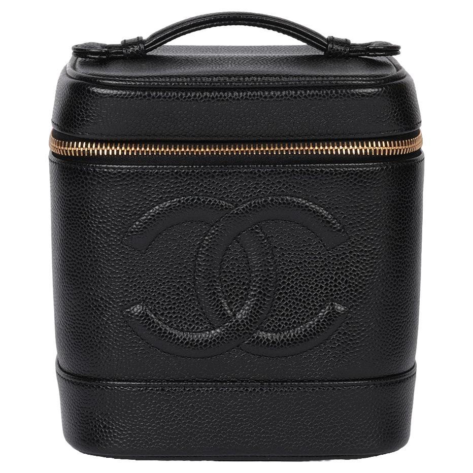 Chanel Black Caviar Leather Vintage Timeless Vanity Case For Sale