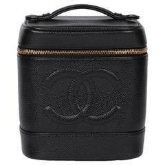 Chanel Black Caviar Leather Used Timeless Vanity Case