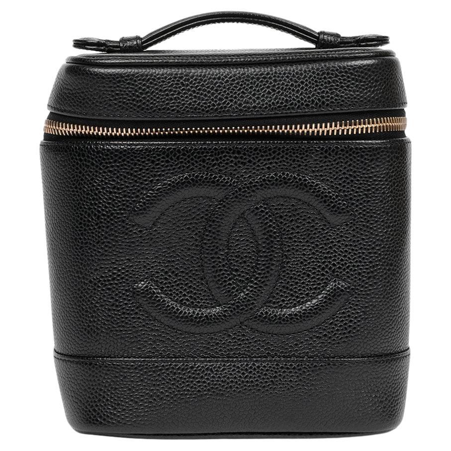 Chanel Black Caviar Leather Vintage Timeless Vanity Case For Sale