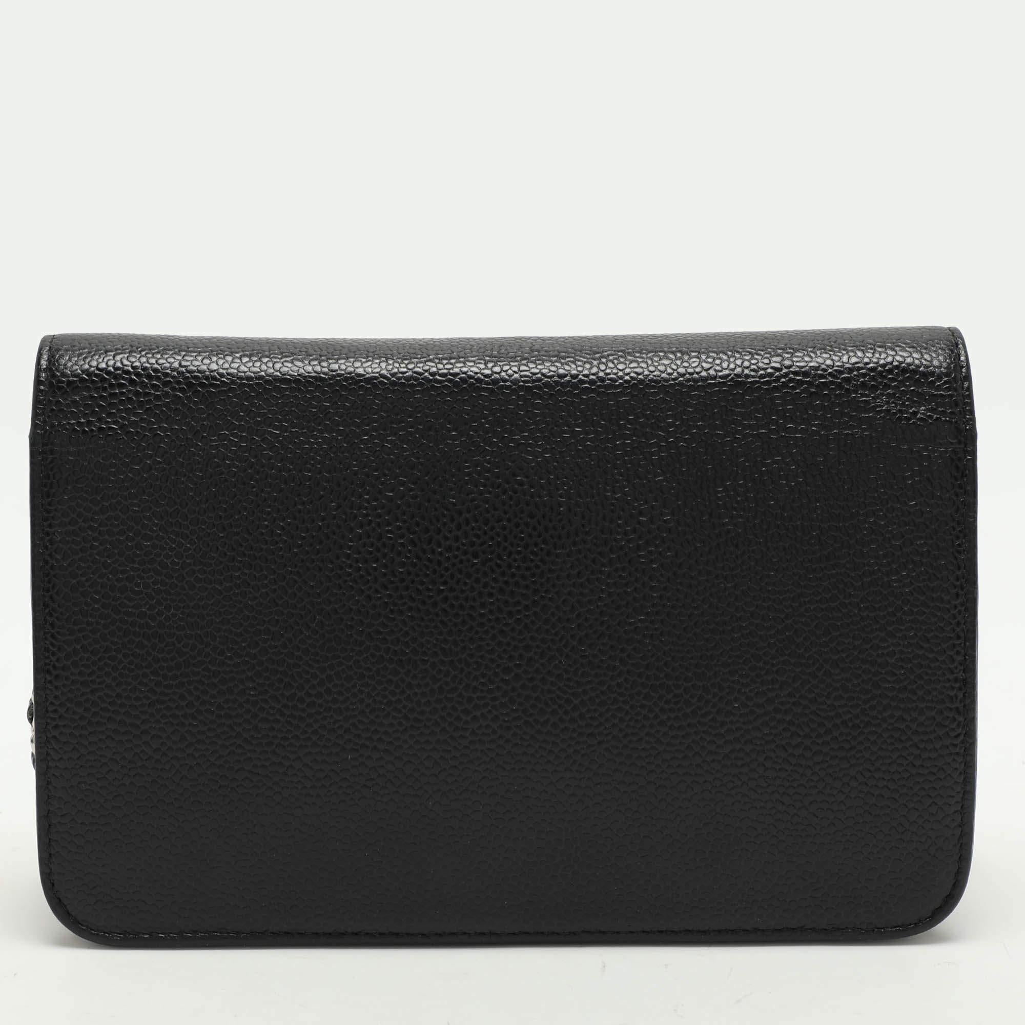 Women's Chanel Black Caviar Leather Wallet On Chain For Sale