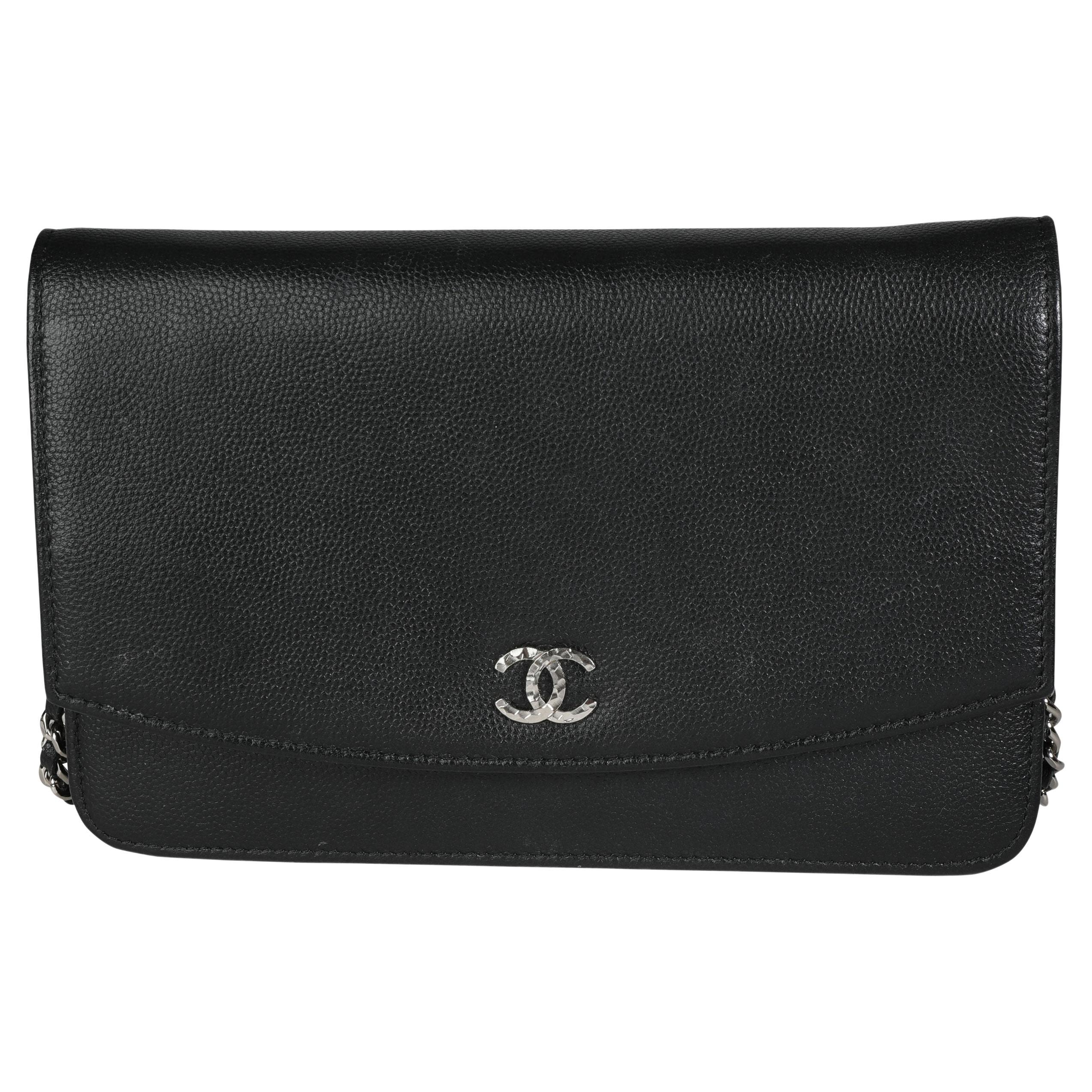 Chanel Black Caviar Leather Wallet On Chain