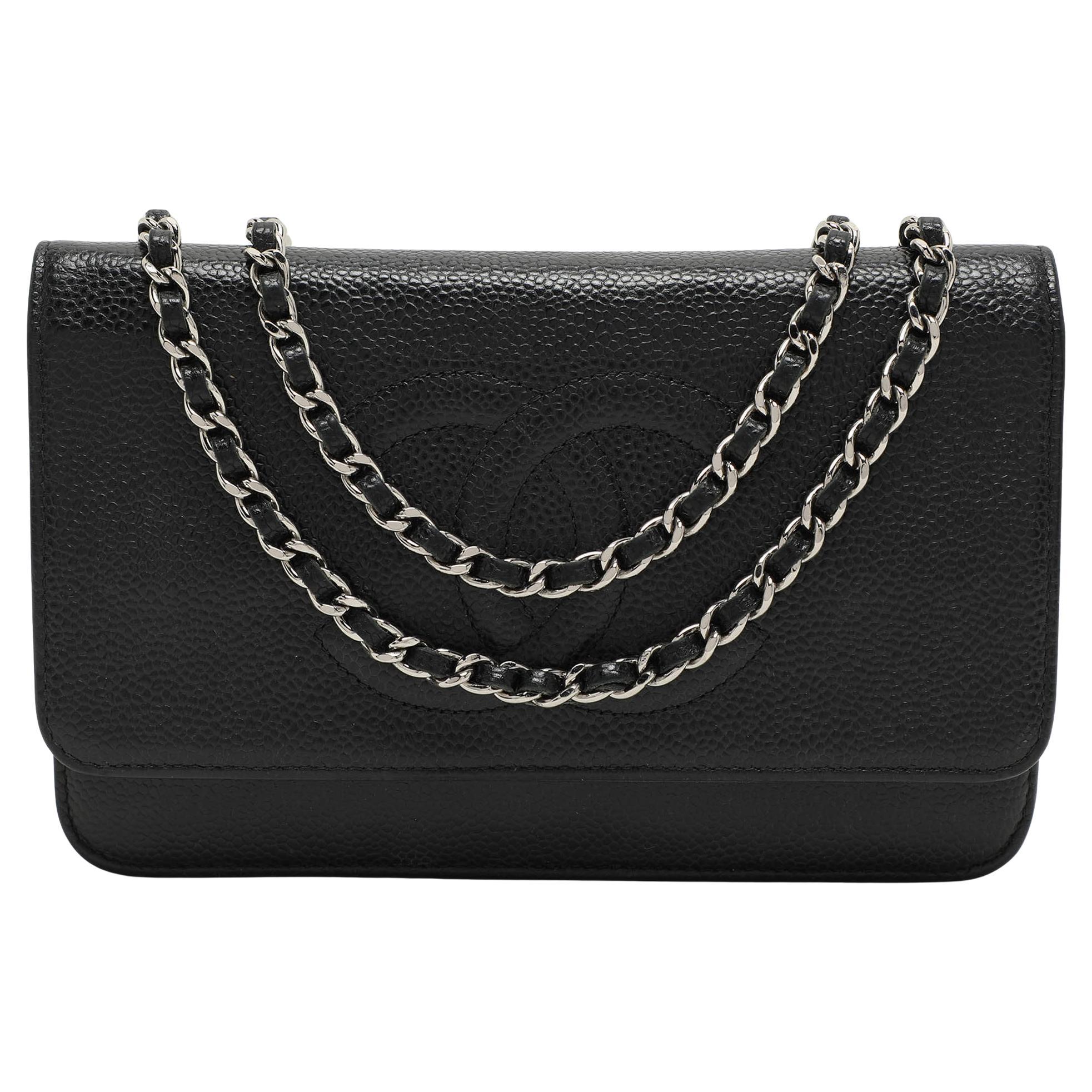 Chanel Black Caviar Leather Wallet On Chain For Sale