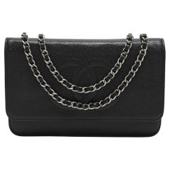 Chanel Black Caviar Leather Wallet On Chain
