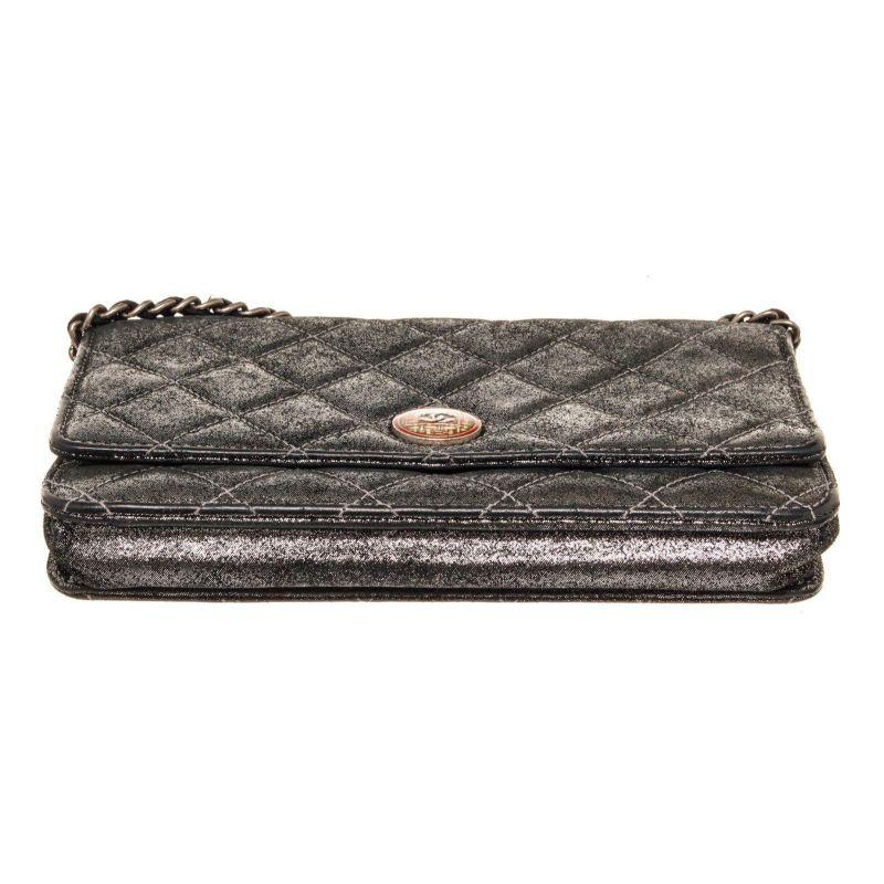 Women's Chanel Black Caviar Leather WOC Chain Bag with caviar leather, silver-tone For Sale