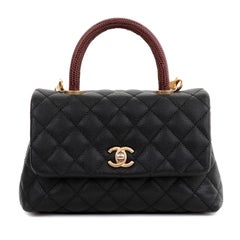 Chanel Black Caviar Lizard Coco Handle Small Flap Bag