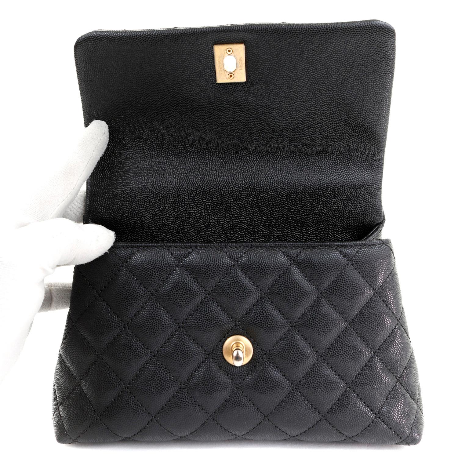 Chanel Black Caviar Lizard Coco Handle Small Flap Bag In Excellent Condition In Palm Beach, FL
