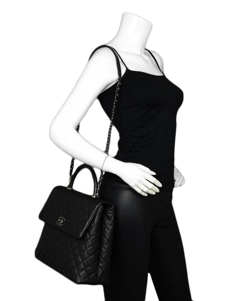 Chanel Black Caviar/Lizard Quilted Large Coco Top Handle Kelly Style Bag  For Sale at 1stDibs