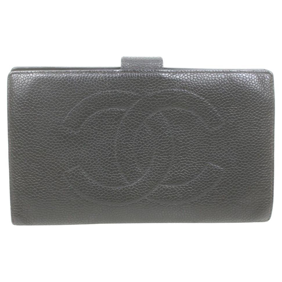 Chanel Black Caviar Logo CC Long Flap Wallet 862952  For Sale