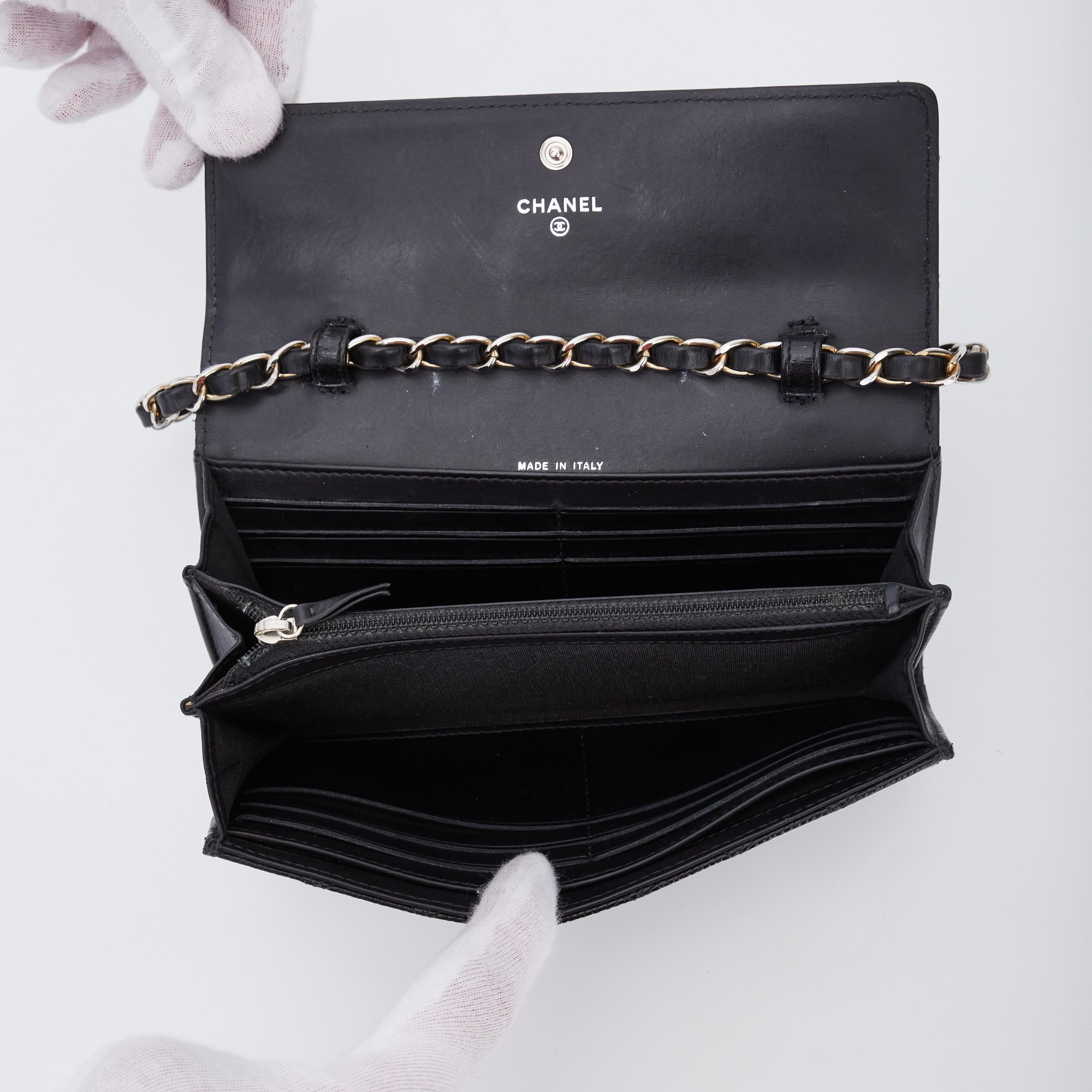 Women's or Men's Chanel Black Caviar Long Wallet On A Chain Bag
