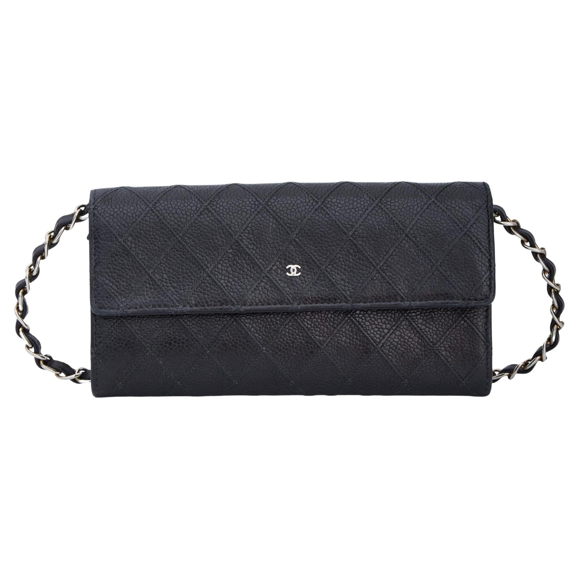 Chanel Black Caviar Long Wallet On A Chain Bag