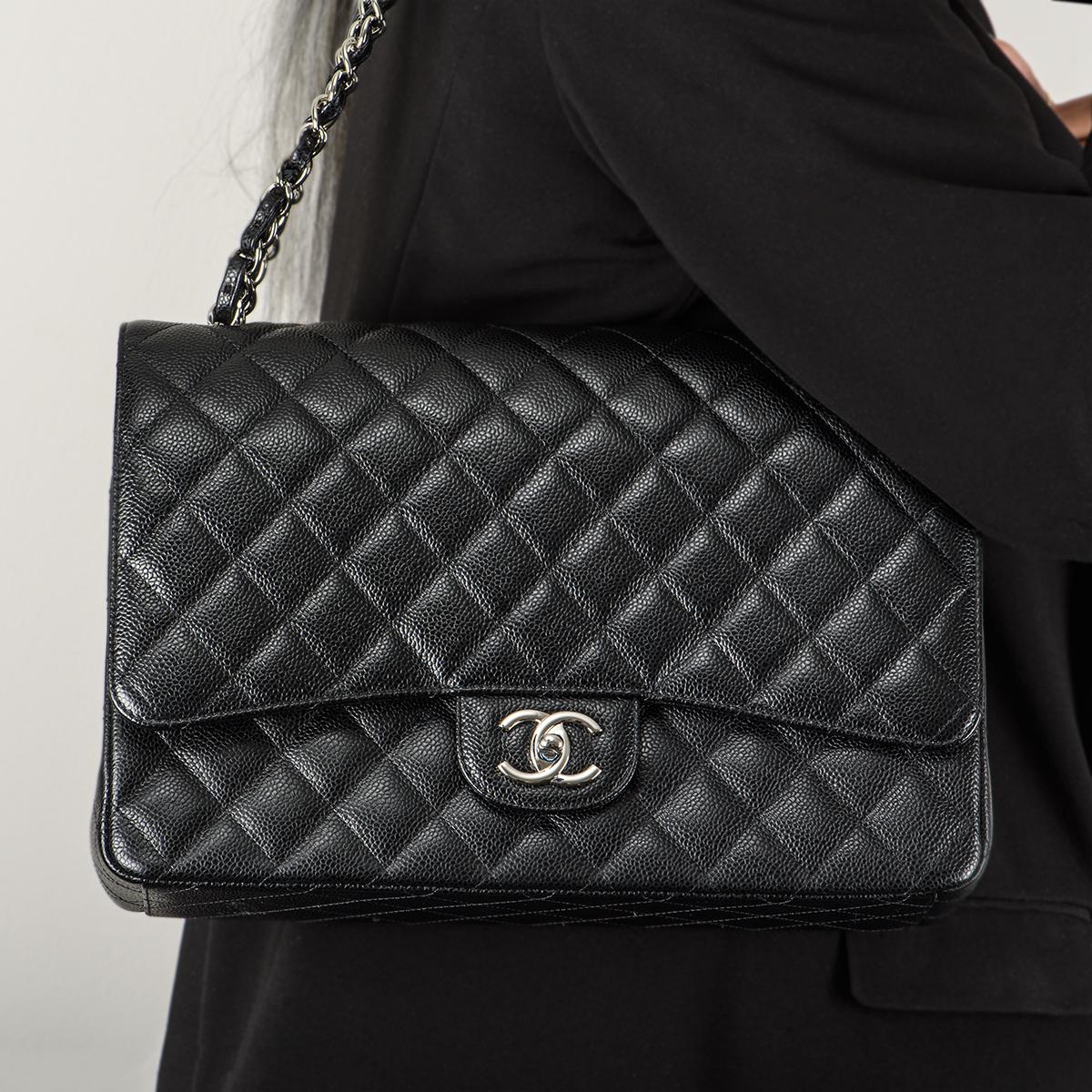 Chanel Black Caviar Maxi Classic Double Flap Bag 4