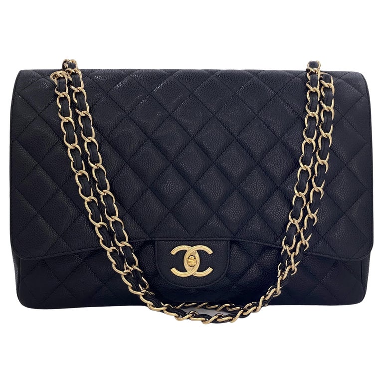 Chanel Black Caviar Maxi Classic Double Flap Bag GHW 65325 For