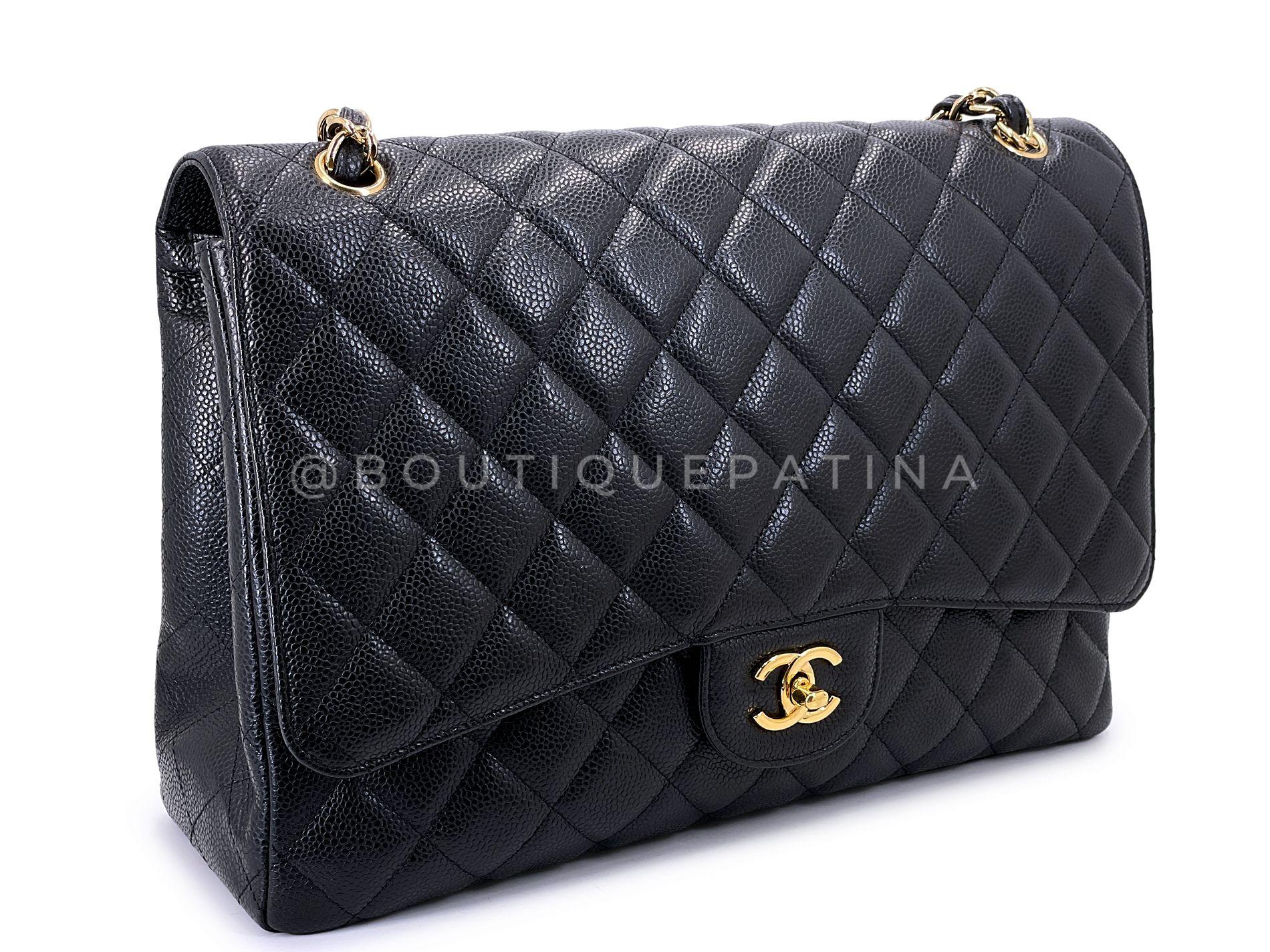 Chanel Noir Caviar Maxi Classic Double Flap Bag GHW 65472 Excellent état - En vente à Costa Mesa, CA