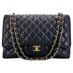 Chanel Caviale Nero Maxi Borsa Classica con Doppia Patta GHW 65472