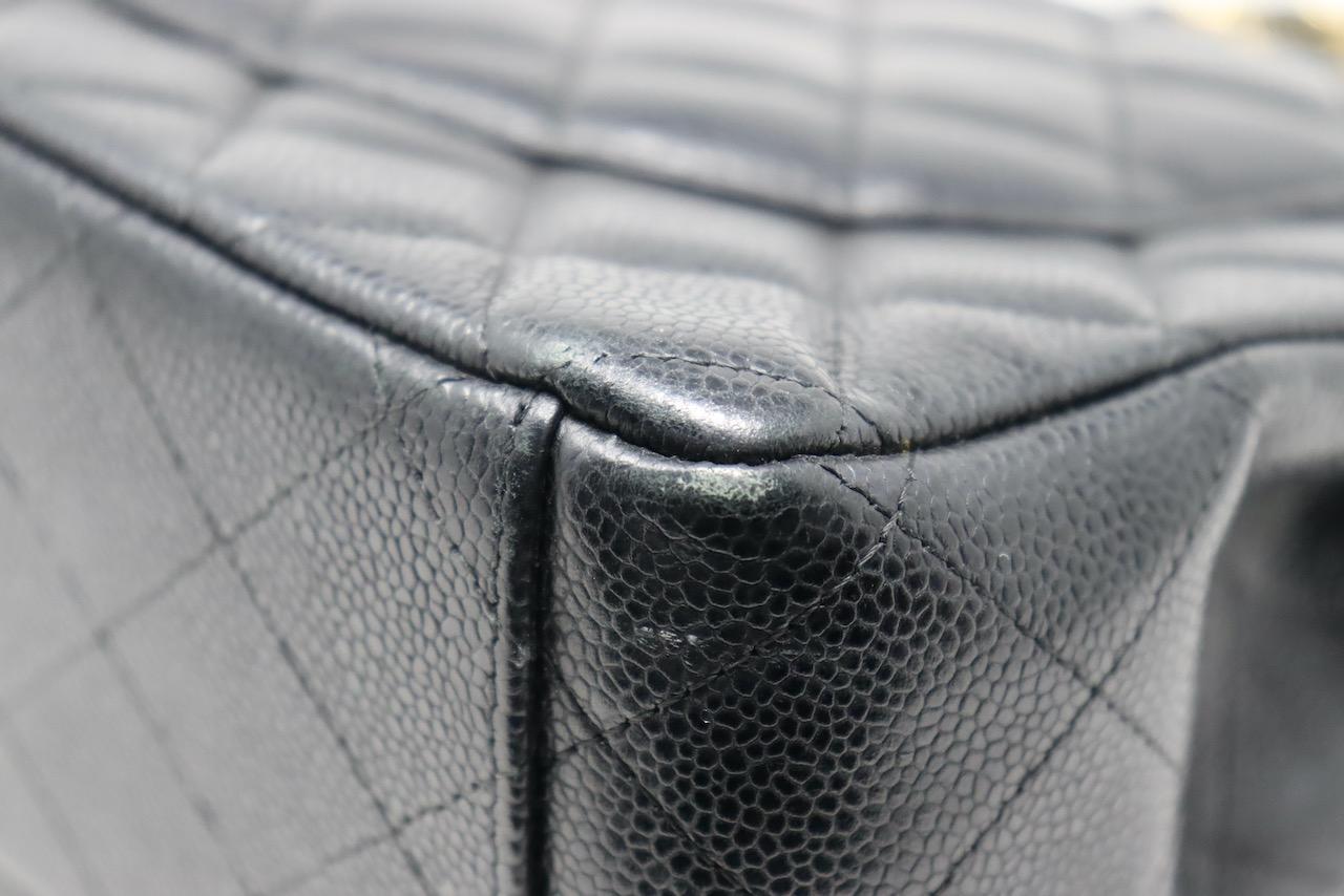 CHANEL Black Caviar Maxi Double Flap Bag For Sale 6